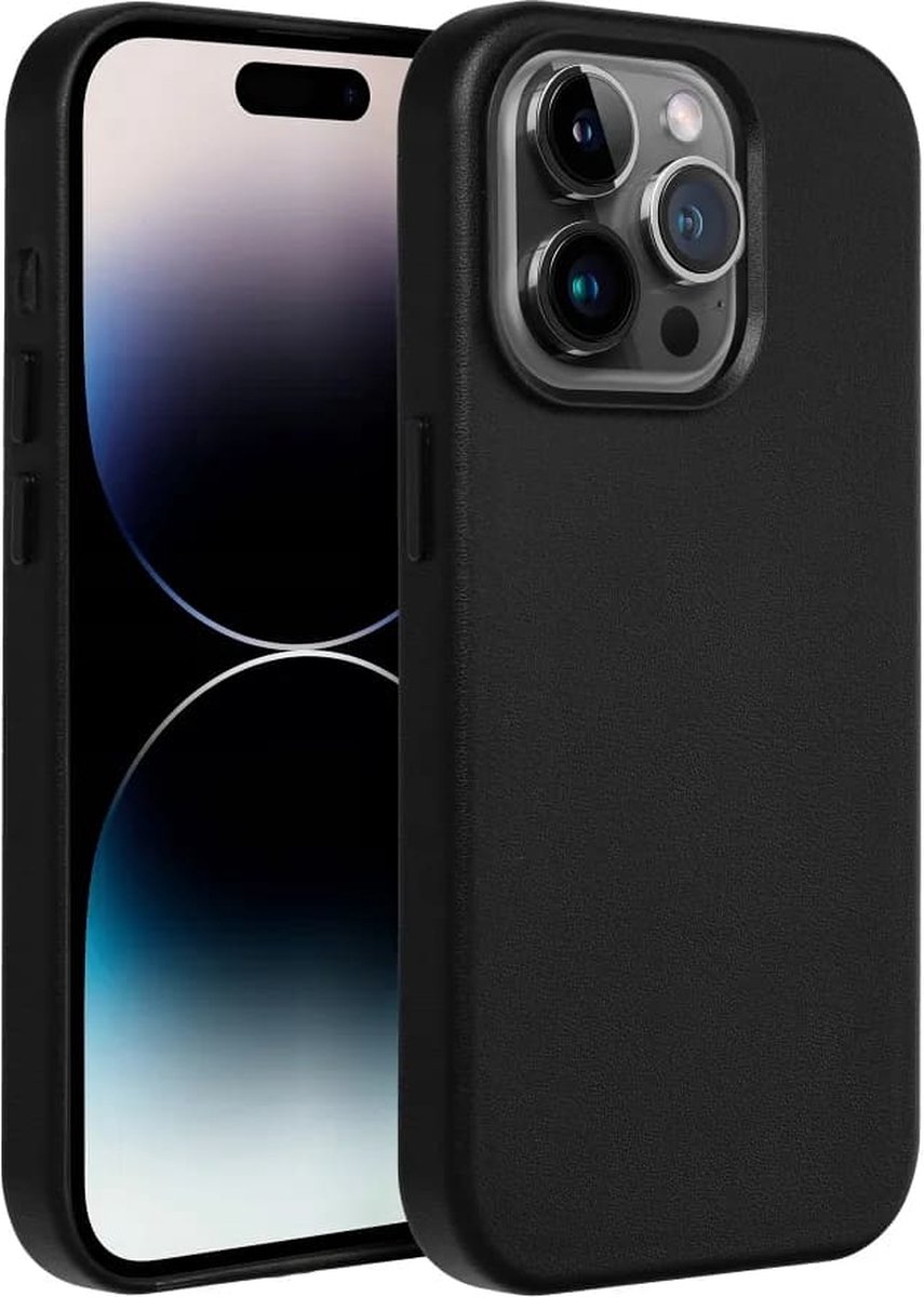 Casify Leren Hoesje geschikt voor MagSafe iPhone 14 Pro Hoesje - Zwart