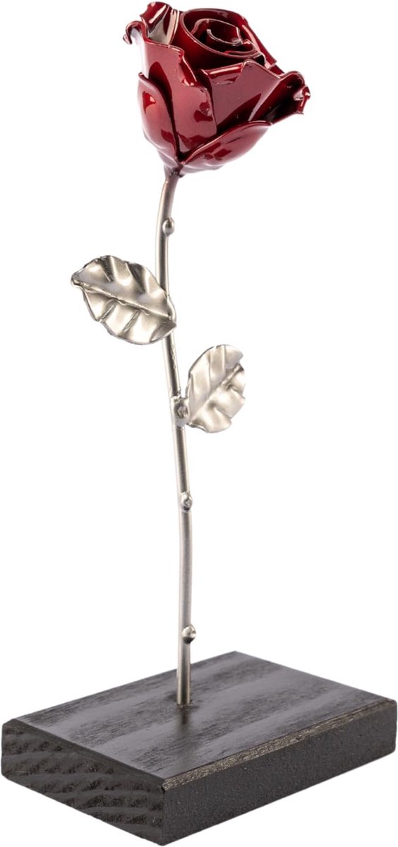 Goodivery ® Handgemaakte Smeedijzeren Roos Met Standaard In Rood En Zilver Voor Elk Moment