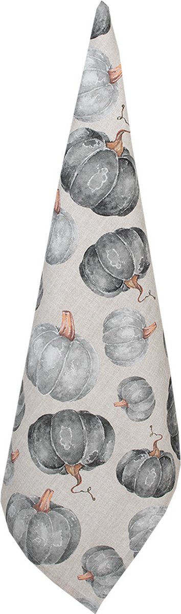 Clayre & Eef Theedoek Overig 50x70 cm Grijs Katoen Pompoen Herfst decoratie
