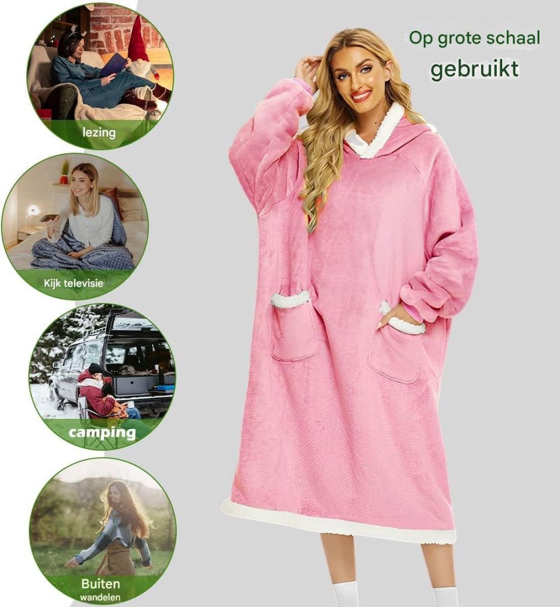 Extra lange capuchondeken - Flanellen fleece oversized deken hoodie - met capuchon en zakken - Oversized Cozy Sherpa gevoerde hoodiedeken - Zachte en comfortabele sweatshirtdeken - voor volwassen mannen en vrouwen - Koala-lichtblauw-150cm - 150cm