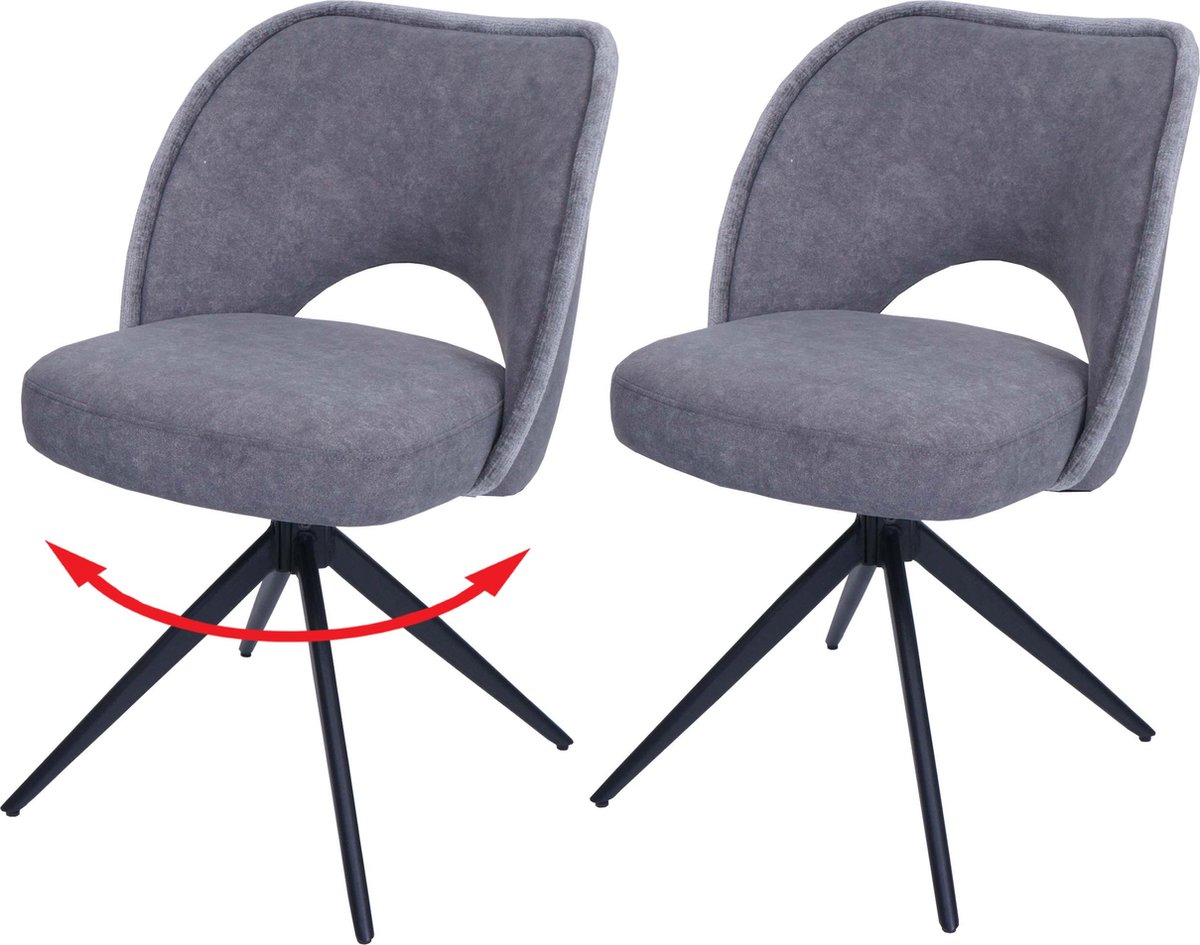 Cosmo Casa Set van 2 Eetkamerstoelen - Beklede Keukenstoelen - Draai- en Terugslagmechanisme - Textiel (420g/m²) - Donkergrijs