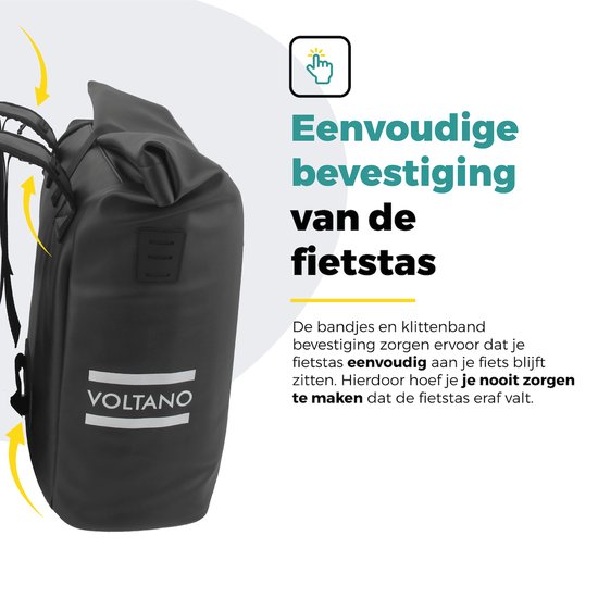 Voltano Dubbele Fietstas Rolltop E-bike Pro - Zwart - 48 Liter - 100% Waterdicht - Fietstassen Electrische Fietsen