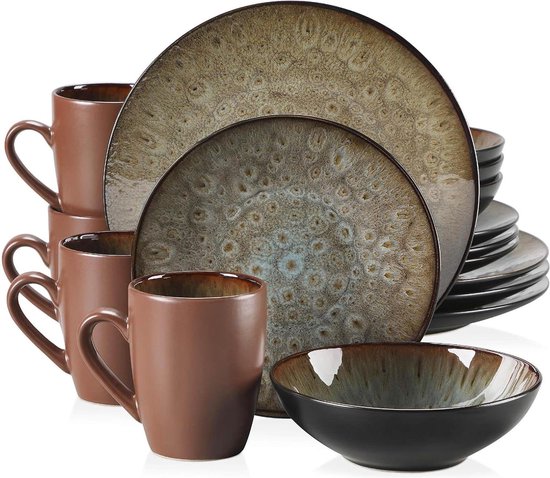 Vancasso STARRY Combiservies, schalen-set, 12-delige set kommen van aardewerk, muesli-kommen tafelservies in vintage look, 550 ml
