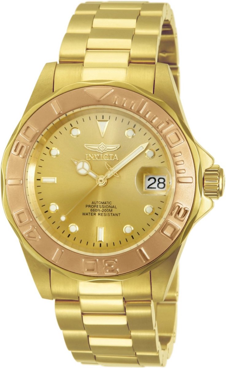Invicta Pro Diver 13930 Heren Horloge - Waterdicht - Analoog - Automatisch Uurwerk - Roestvrij Staal met gouden Wijzerplaat - 40mm