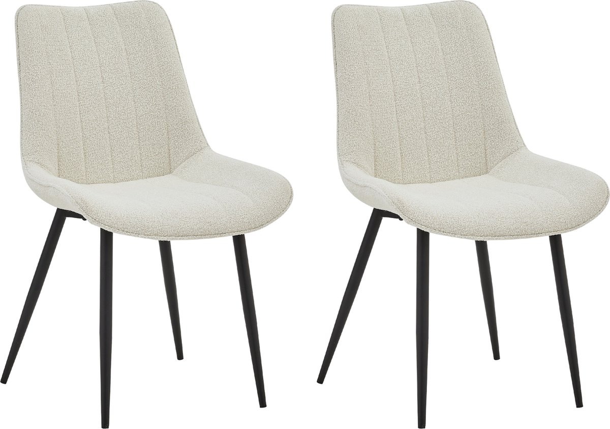 Colenis Verta Eetkamerstoelen - Set Van 2 - Wit - Bouclé stof - Industrieel - Stoelen Licht Beige