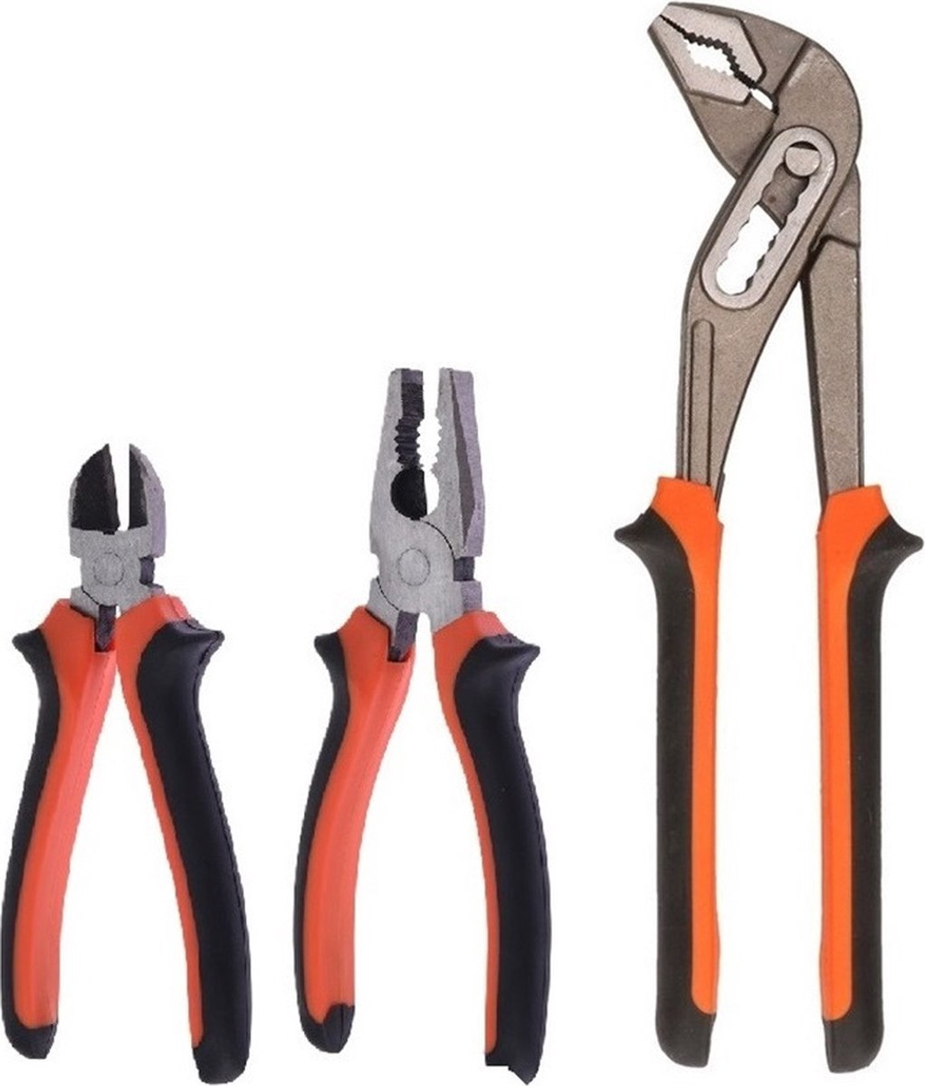 FXTools gereedschap tangen set - 3x stuks - metaal/kunststof - combinatietang - zijkniptang - waterpomptang