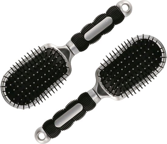 Haarborstel Hairmaster - 2x - zilver met zwart handvat - 23 x 6 cm - kunststof - heren/dames/kinderen