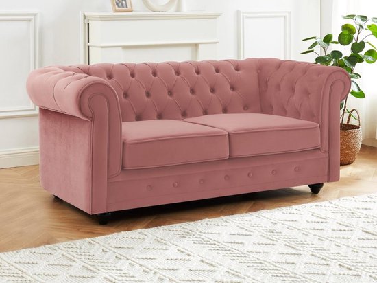 Vente-unique Tweezitsbank van pastelroze fluweel CHESTERFIELD