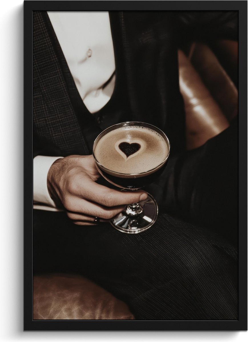 FrameYourWall Fotolijst inclusief poster - Posterlijst 40x60 cm - Posters - Hartje - Cocktail - Espresso Martini - Hand - Foto in lijst - Keuken decoratie muur - Wanddecoratie accessoires - Muurdecoratie - Schilderijen