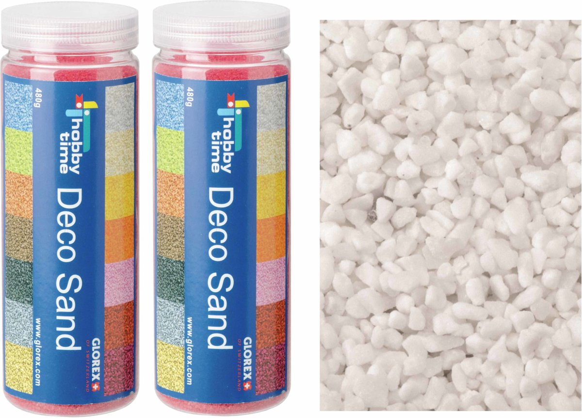 Glorex Hobby zandkorrels/kleine kiezelsteentjes - 2x - wit - 480 gram - vulmateriaal vazen/terrariums