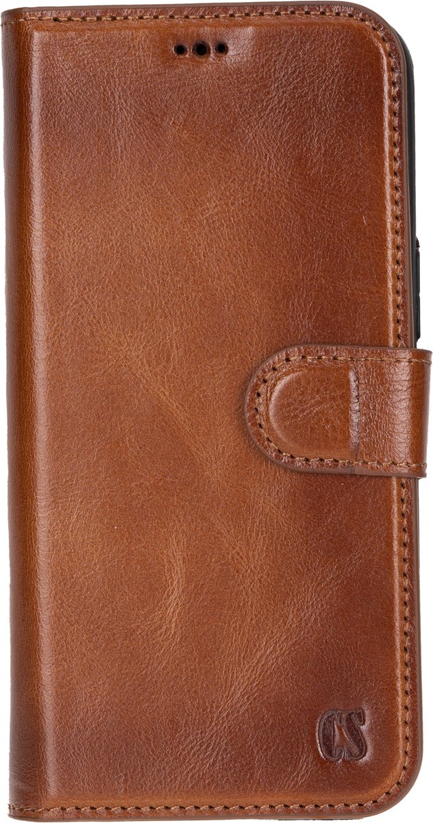 Charmant Style - Telefoonhoesje-iPhone 15 Pro Hoesje Met Pasjeshouder-Burned Cognac-Geschikt voor iPhone 15 Pro uitneembare lederen hoesje-RFID Bescherming- BookCase hoesje