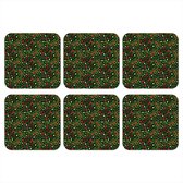 Sous-verres verres pour verres - Noël - Branche de pin - Vert - Motif - 10x10 cm - Sous-verres en verre - 6 pièces - Décoration de table de Noël - Décoration de table de Noël - Décoration de table