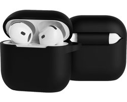 Case - Geschikt voor Apple AirPods 4 - Siliconen Hoes met Clip - Silicone Hoesje Cover - Zwart
