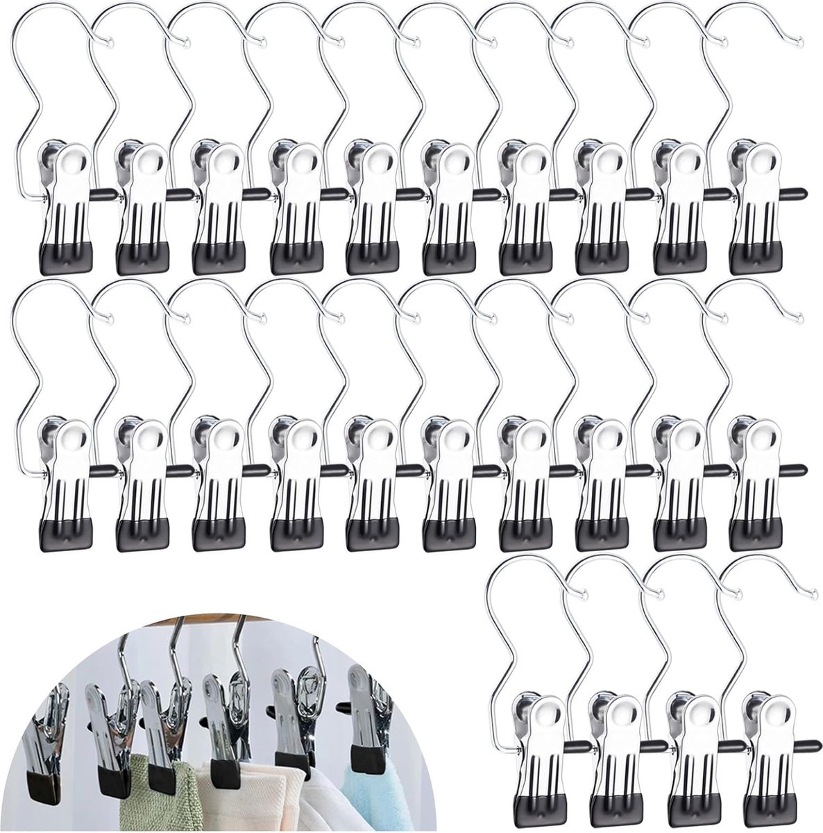 Goedkoopste Goodivery ® Set van 24 Stevige Metalen Hangclip Haken met 360 Graden Rotatie voor Diverse Kledingstukken