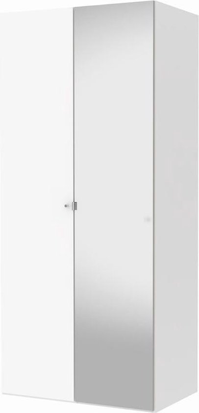 Saskia kledingkast 1 spiegeldeur + 1 deur wit en wit hoogglans.