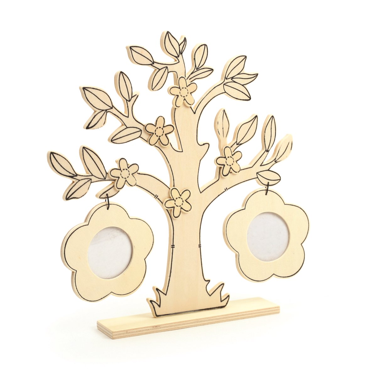Graine Creative houten fotolijst boom met bloemen 22,5x23x0,5 cm decoratie.