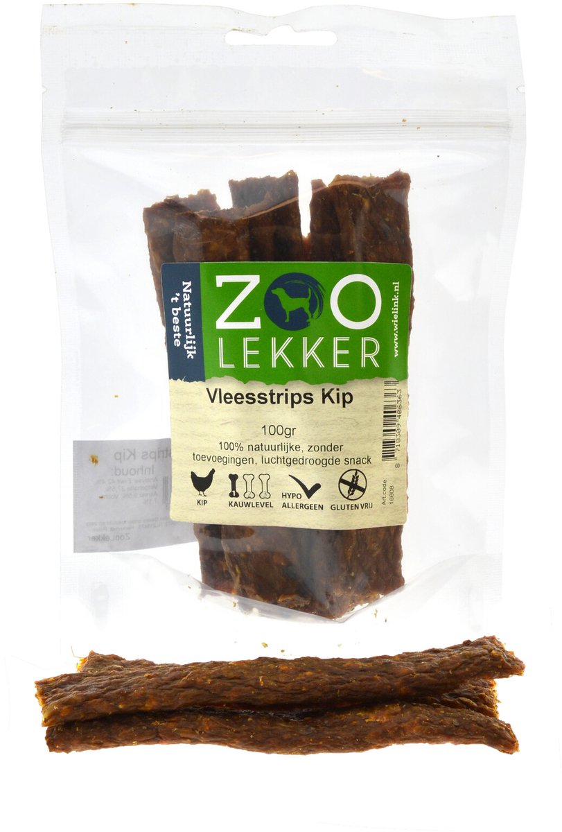 Zoolekker Vleesstrips Kip - hondensnacks - 100 gram