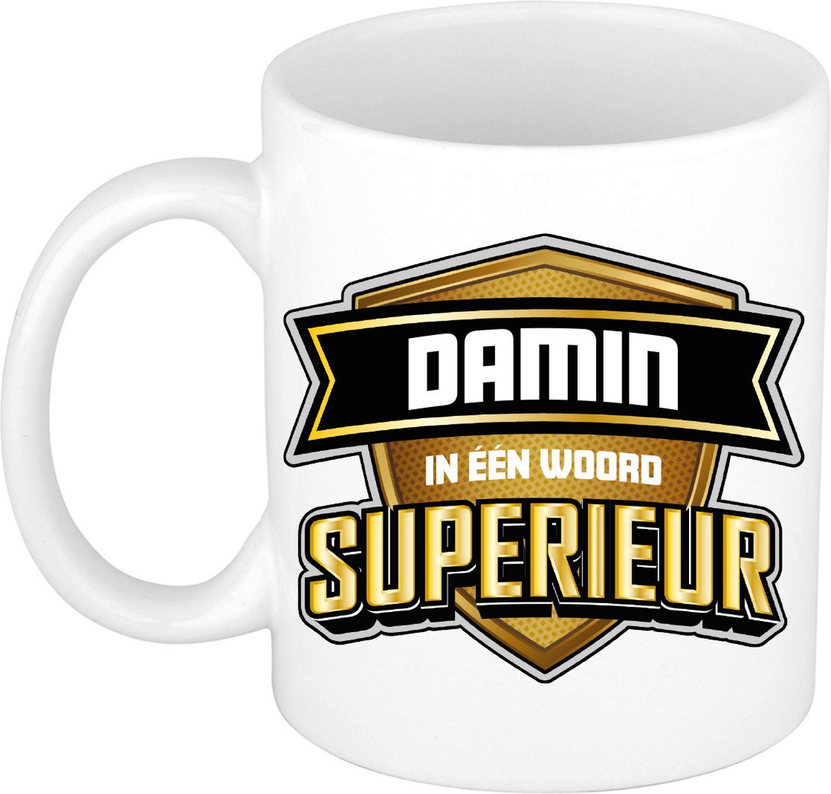 Bellatio Decorations Naam mok Damin - wit - Superieur - keramiek - 300 ml - collega beker - cadeau