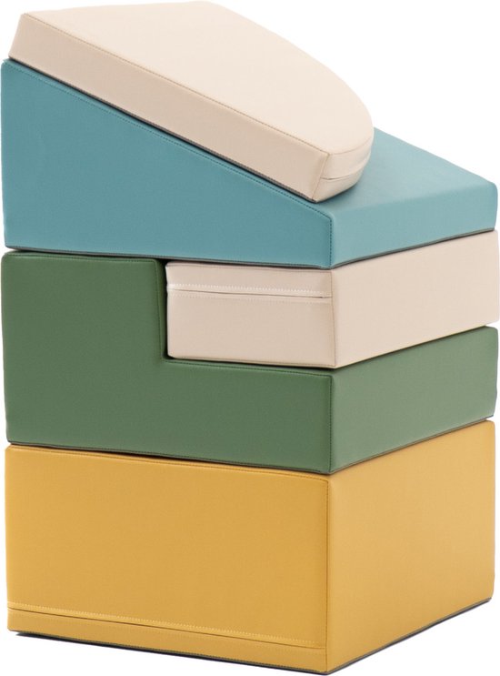 Set van 5 kleine foam blokken/speelkussens (turquoise/beige/mosterdgeel/donkergroen) van Merkloos — afbeelding 5
