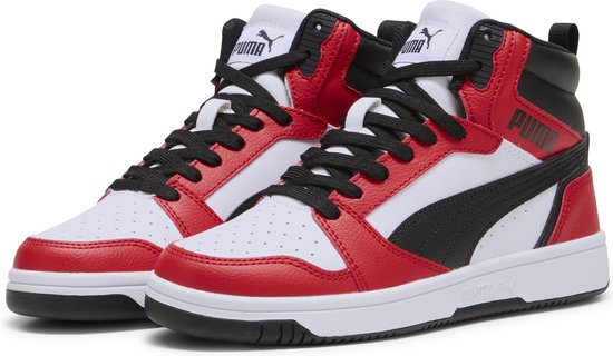 Baskets pour femmes Kinder PUMA Rebound V6 Mid Jr - Wit/ Zwart/ Rouge - Taille 37