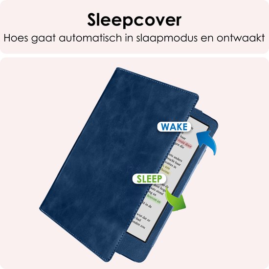 Hoes Geschikt voor Kobo Clara Colour Leren Hoesje Bookcase Cover Book Case Hoes Sleepcover Leer Met Screenprotector - Donkerblauw van Merkloos — afbeelding 3