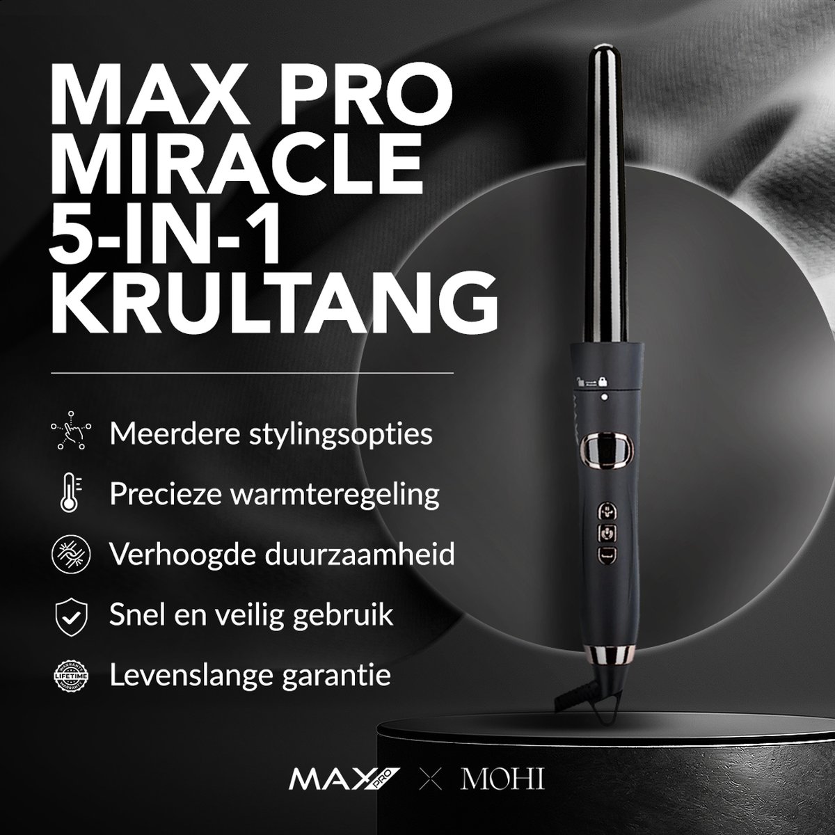 Max Pro Miracle 5 in 1 Krultang - Krultang set - Met Opzetstukken - Met Handschoen - Krultangset - Curling Iron - Krultangen thumbnail 7