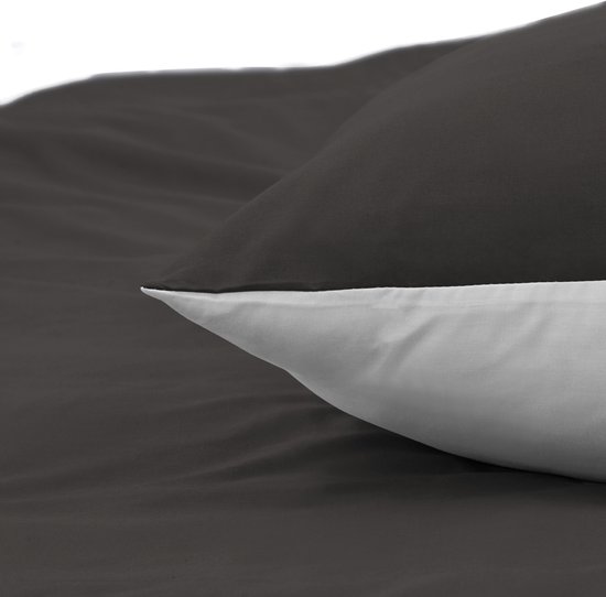DoubleDry Dekbedovertrek 100% Percal Katoen - Tweepersoons 200x200/220 cm + 2 Kussenslopen - Zacht, Ademend en Huidvriendelijk - Antraciet/Wit van Merkloos — afbeelding 5