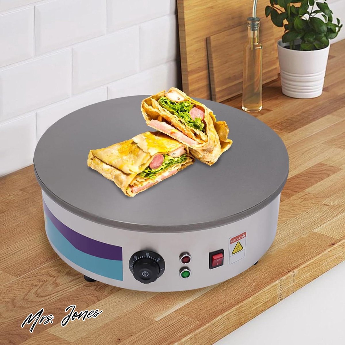 Mrs. Jones Commerciële Pannenkoekenmaker 45 Cm Professionele Ronde Crêpeplaat Roestvrij Staal Crêpes 150-280 °C .