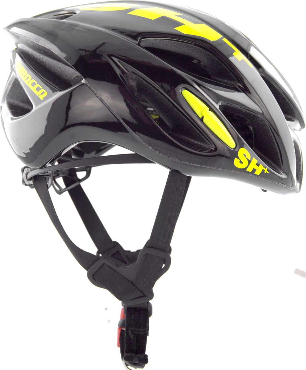 SH+ Fietshelm - SHIROCCO - Unisex - Lichtgewicht 240 gram - 19 Ventilatiegaten - Gemaakt in Italië - Voor een hoofdomtrek van 53 tot en met 57 CM - Zwart Fluor Geel