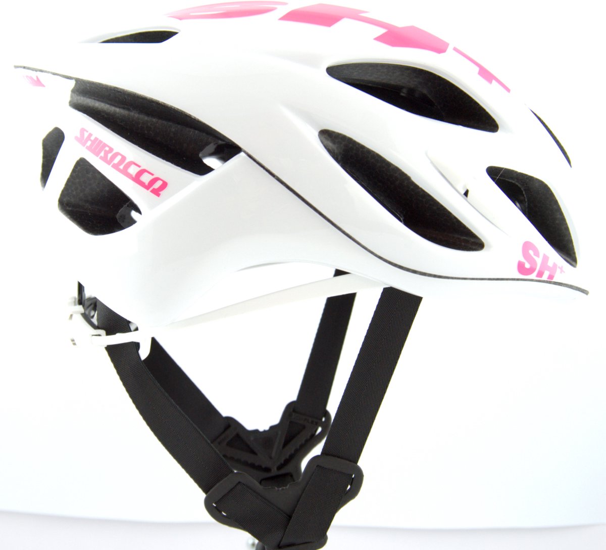 SH+ Fietshelm - SHIROCCO - Unisex - Lichtgewicht 260 gram - 19 Ventilatiegaten - Gemaakt in Italië - Voor een hoofdomtrek van 58 tot en met 61 CM - Wit Fluor Roze