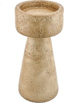 HomeBound by KY | Aardewerk kaarsenstandaard beige | 10x10x20cm | kandelaar keramiek off-white