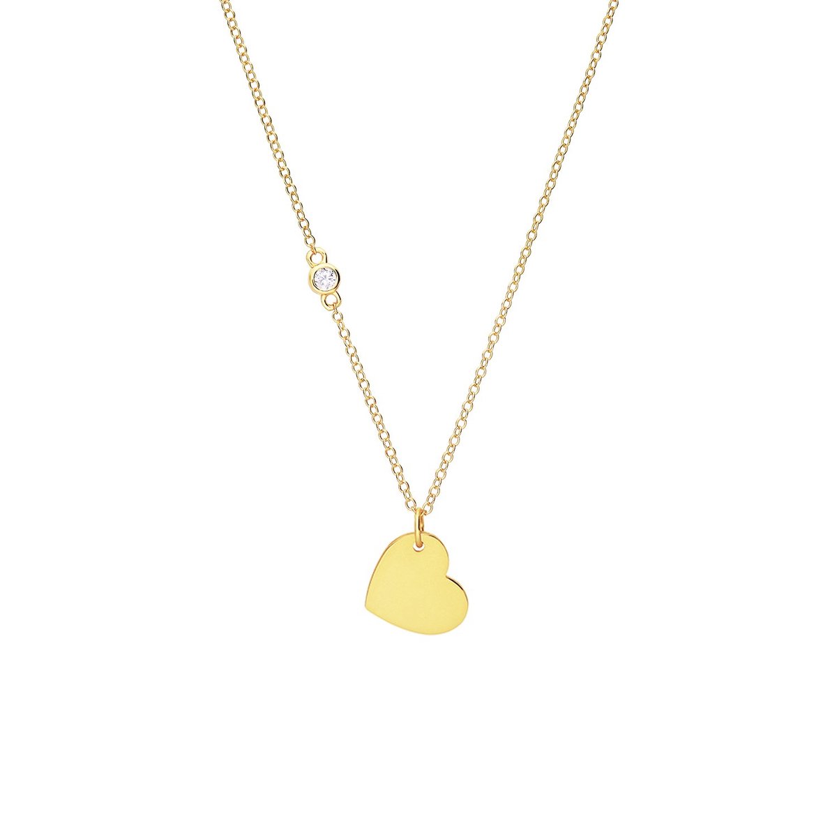 Lucardi Dames Zilver goldplated collier met graveerhanger hart - Ketting - 925 Zilver - Goudkleurig - 45 cm