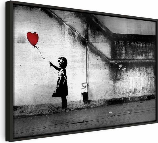 Schilderij - hope (Banksy) In een zwarte houten lijst