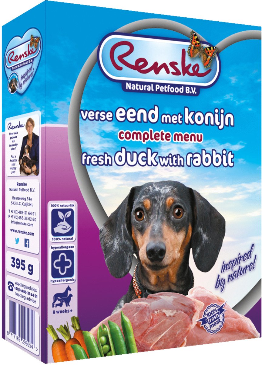 Renske Vers Gestoomd Complete Menu Hondenvoer Nat Eend - Konijn 395 gr