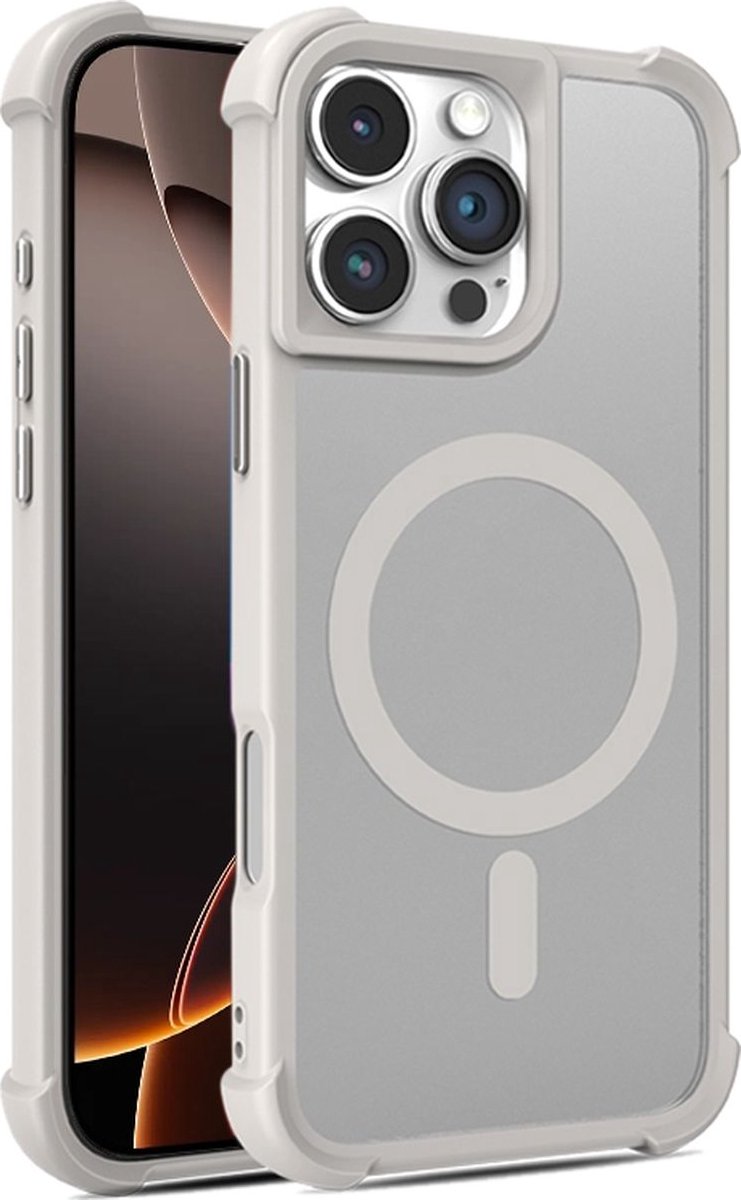 Mobigear Hoesje geschikt voor Apple iPhone 16 Pro Max MagSafe Telefoonhoesje Hardcase | Mobigear Armor Shield Backcover | Geschikt voor MagSafe | Geschikt voor Draadloos Opladen met Magnetische Ring | MagSafe Case - Grijs