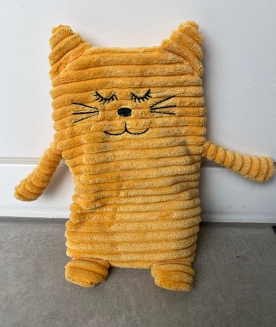 Inwolino warmteknuffel kat / poes 27 cm die in de magnetron opgewarmd kan worden - magnetronknuffel poes - opwarmknuffel warmie kat - knuffel kat - knuffel poes geel