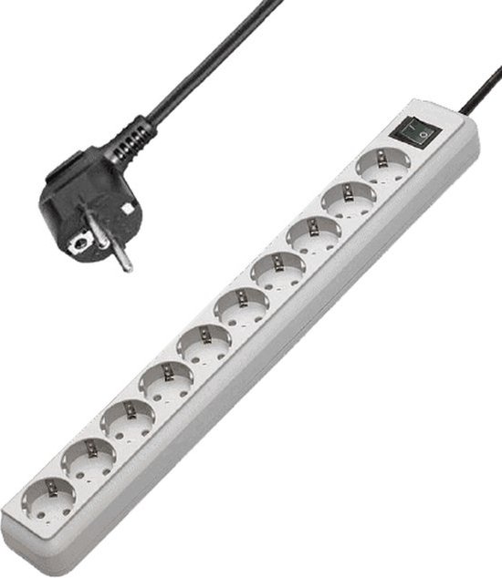 Eco-Line stekkerdoos met schakelaar 10-voudig lichtgrijs 3m H05VV-F 3G1,5