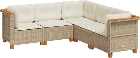 vidaXL - 5 pièces - Ensemble de salon - avec - coussins - poly - rotin - beige