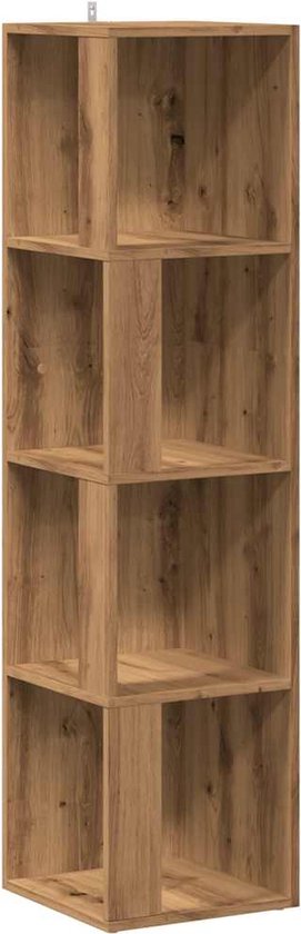 vidaXL - Hoekkast - 33x33x132 - cm - bewerkt - hout - artisanaal - eikenkleur