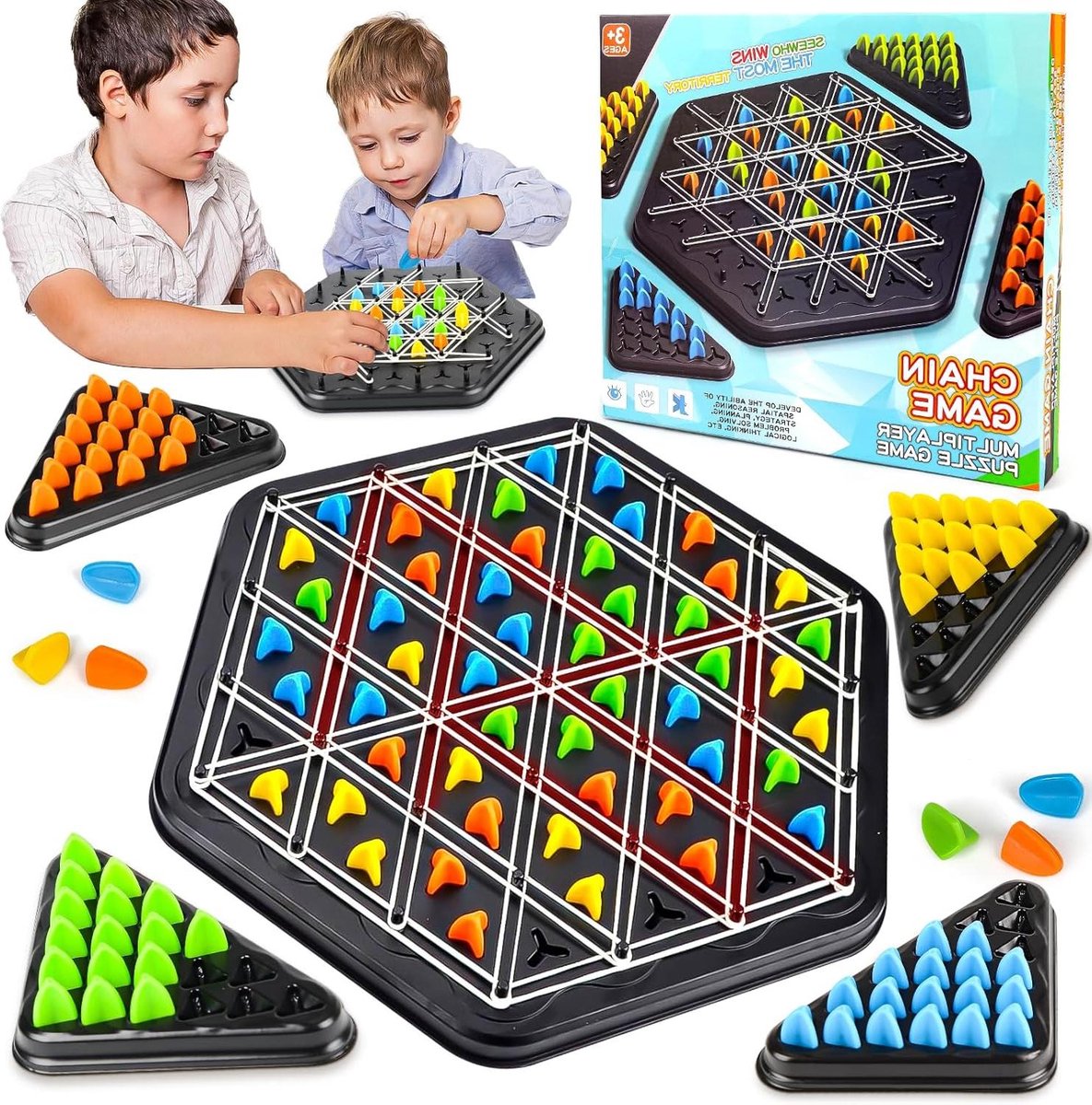 Triggle Spel met Elastiekjes - Driehoekig Schaakspel voor Familiefeesten .