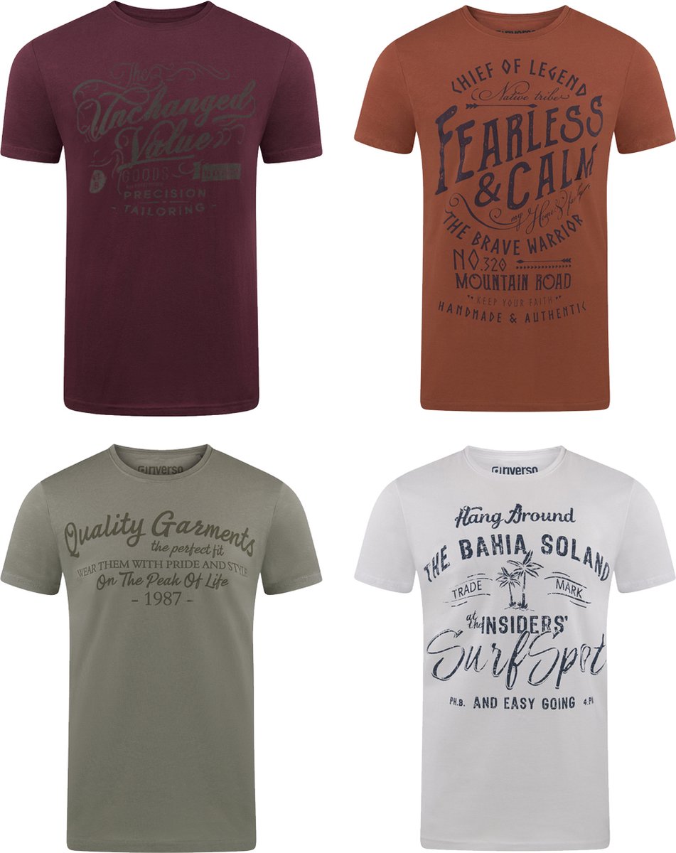 riverso Heren T-Shirt RIVLeon 4 Pack regular fit Veelkleurig S Ronde Hals Volwassenen - gemaakt van 100% katoen