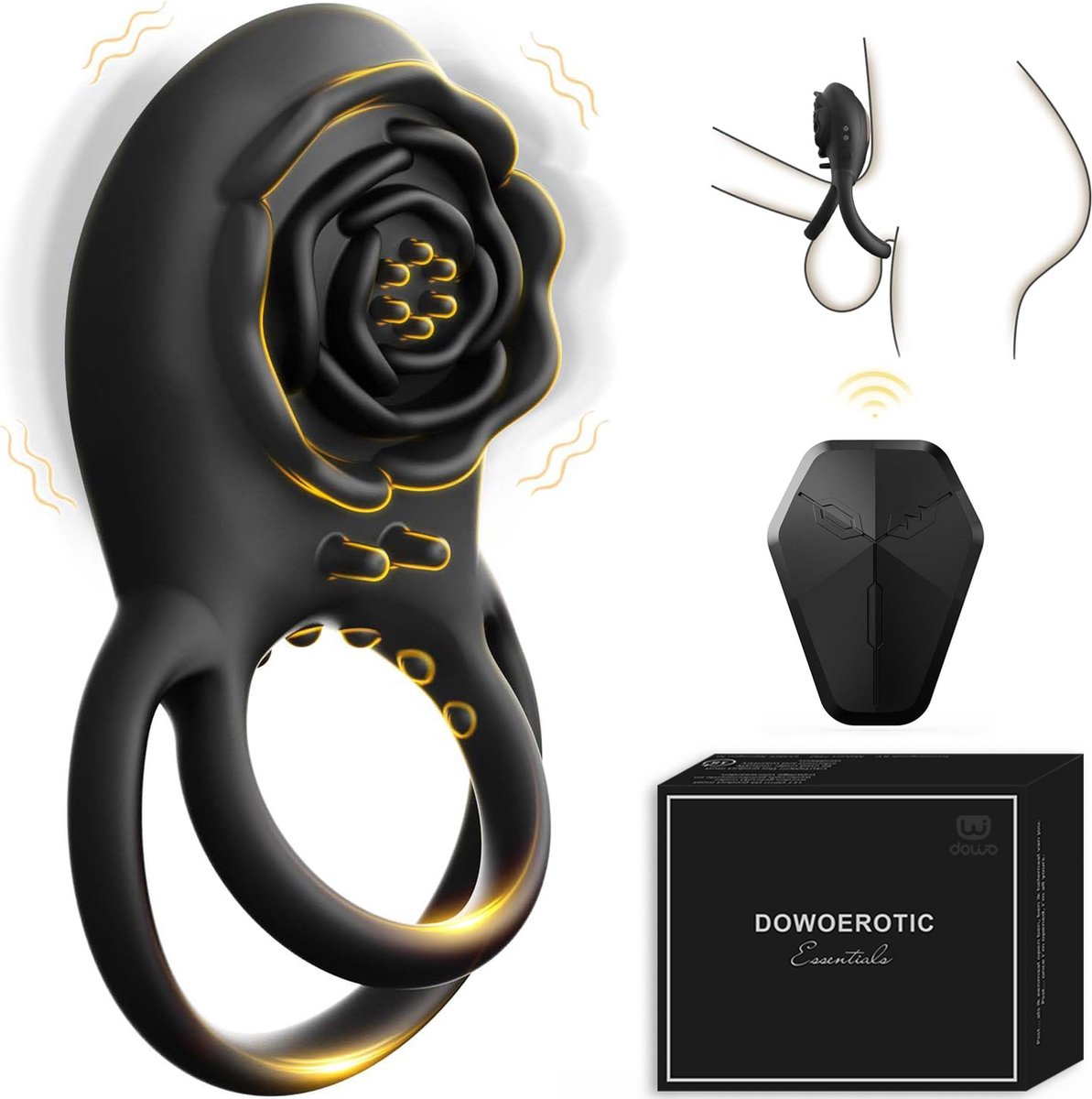 DOWO® - Vibrerende Cockring - met Afstandsbediening - met Roos Clitoris Stimulator - Cockring - Penisring - Cockring Vibrerend - 8 Vibratiestanden - 2 in 1 - Cock Ring Siliconen - Sex toys - Seksspeeltje voor Mannen & Vrouwen - Zwart