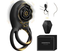 DOWO® - Vibrerende Cockring - met Afstandsbediening - met Roos Clitoris Stimulator - Cockring - Penisring - Cockring Vibrerend - 8 Vibratiestanden - 2 in 1 - Cock Ring Siliconen - Sex toys - Seksspeeltje voor Mannen & Vrouwen - Zwart