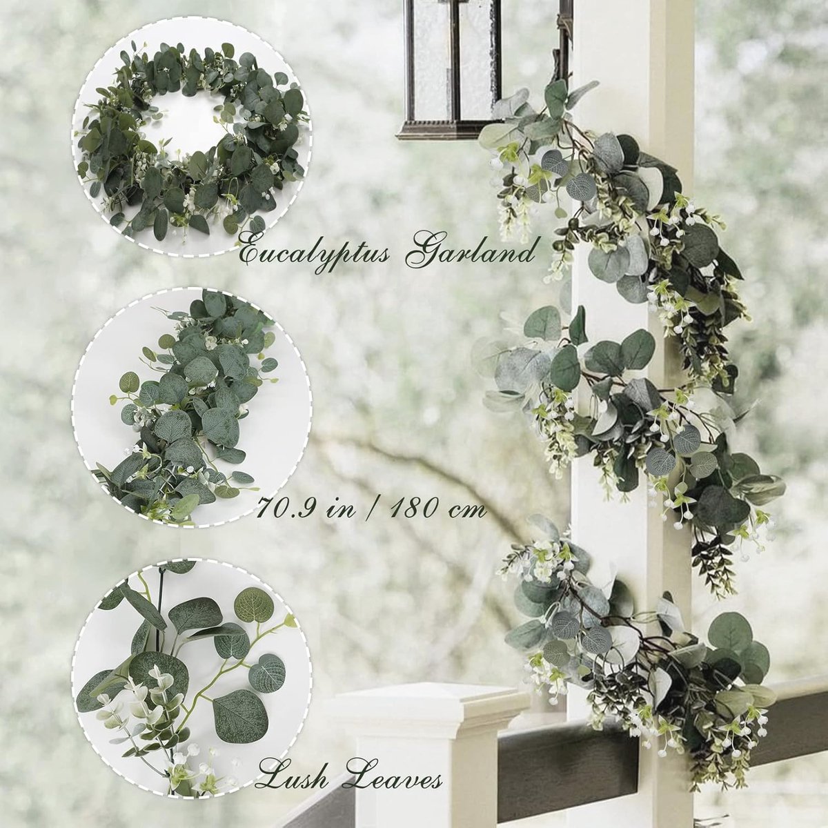 Snokipye 2 stuks kunstslingers eucalyptus, 2 m, groene slinger, eucalyptus wijnstokken, hangende slinger, kunstslinger, plant, eucalyptus rank voor achtergrond, bruiloft, boog, groen