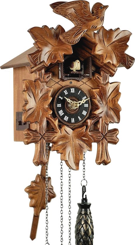 Eble Koekoeksklok koekoeksklok echt hout nieuw batterij-aangedreven kwartsuurwerk koekoekroep tafelklok zwart Woud huis 28 cm - 22307