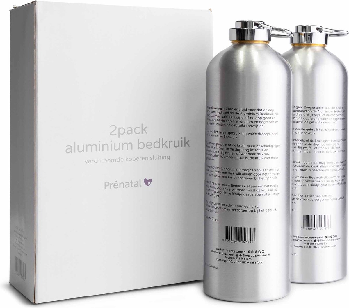 Prénatal Aluminium Kruik 1 liter - Baby kruik - Verwarmt Kinderbedje Voor - 2 Stuks