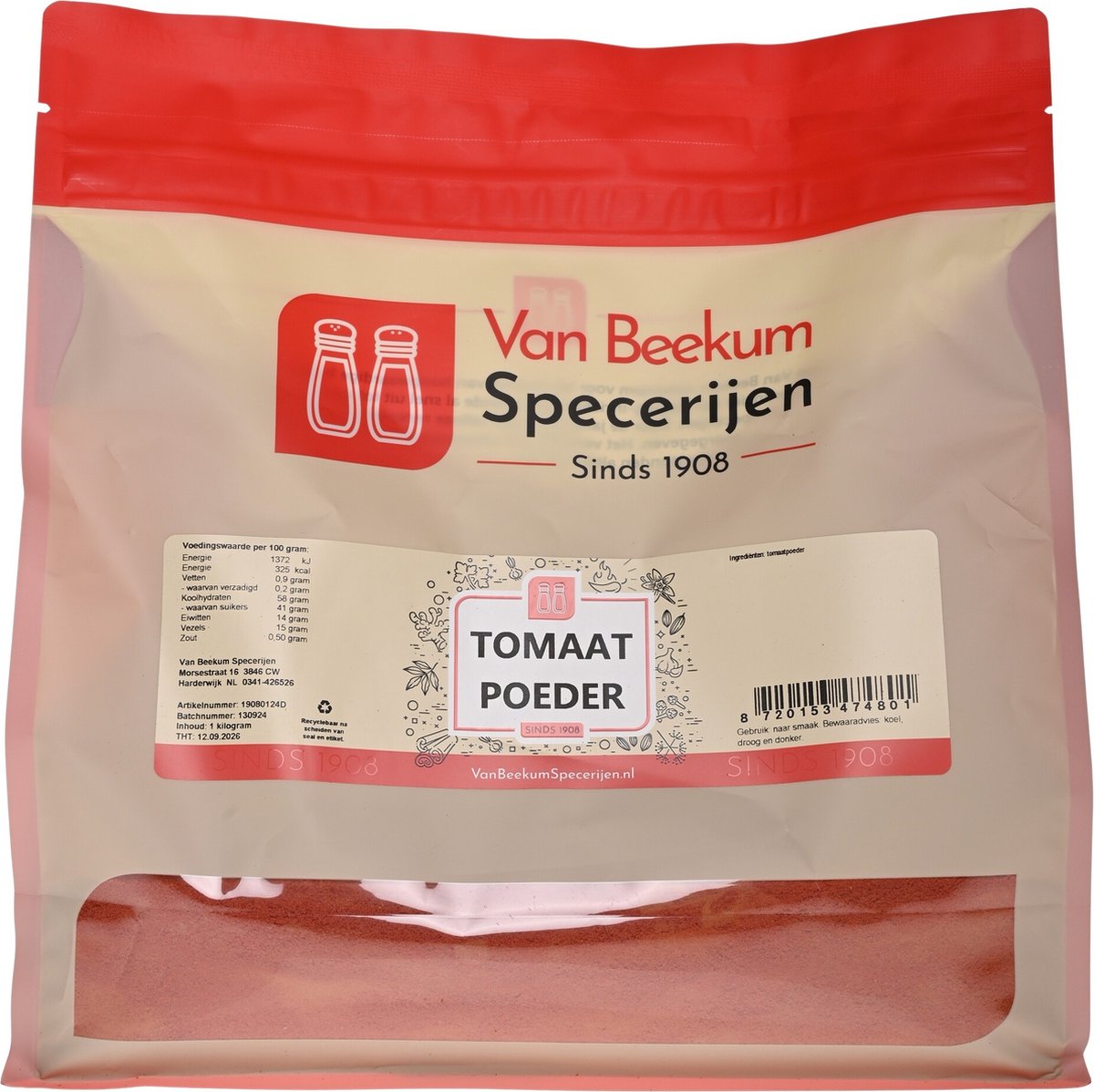 Goedkoopste Van Beekum Specerijen - Tomaat Poeder - 1 kilo (hersluitbare stazak