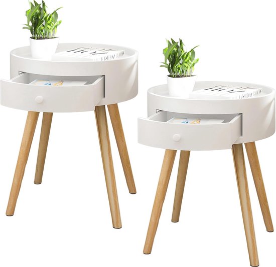 Hzuaneri Nachtkastjes Set van 2, Bijzettafel met 2 Stoffen Opbergladen en Planken, Nachtkastjes met Open Opbergplank voor Slaapkamer, Woonkamer, Kantoor, Wit NS30713W