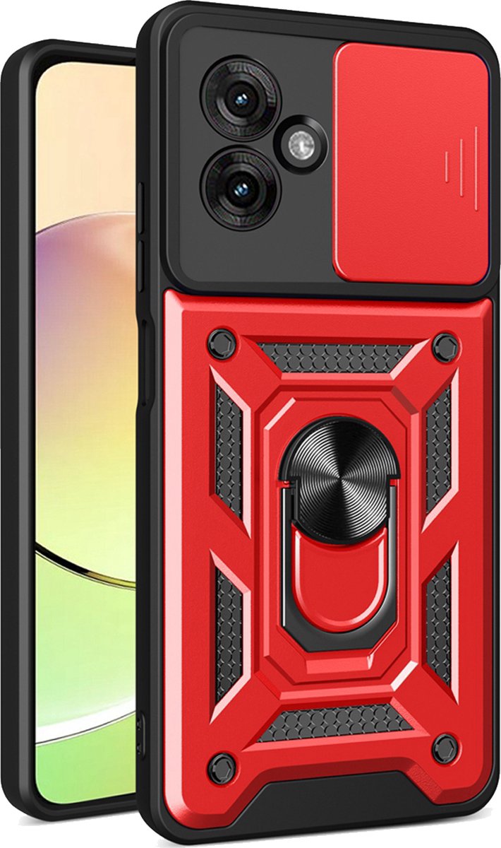 MobyDefend Hoesje - Geschikt voor Motorola Moto G55 - Pantsercase Met Draaibare Ring - Rood