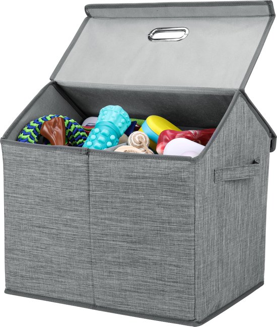 Belle Vous hondenspeelgoed opbergmand met deksel - Opvouwbare bewaardoos voor grote speeltjes - Katten speeltjes opberg mand van stof - Grijs